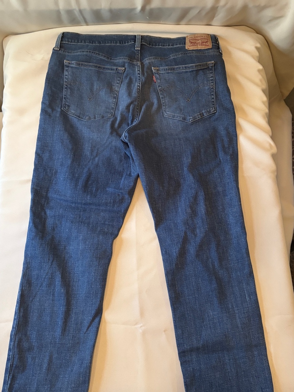 Levi's Blue Denim Jeans with Red Tab - Back Pocket View Boyfriend Fit